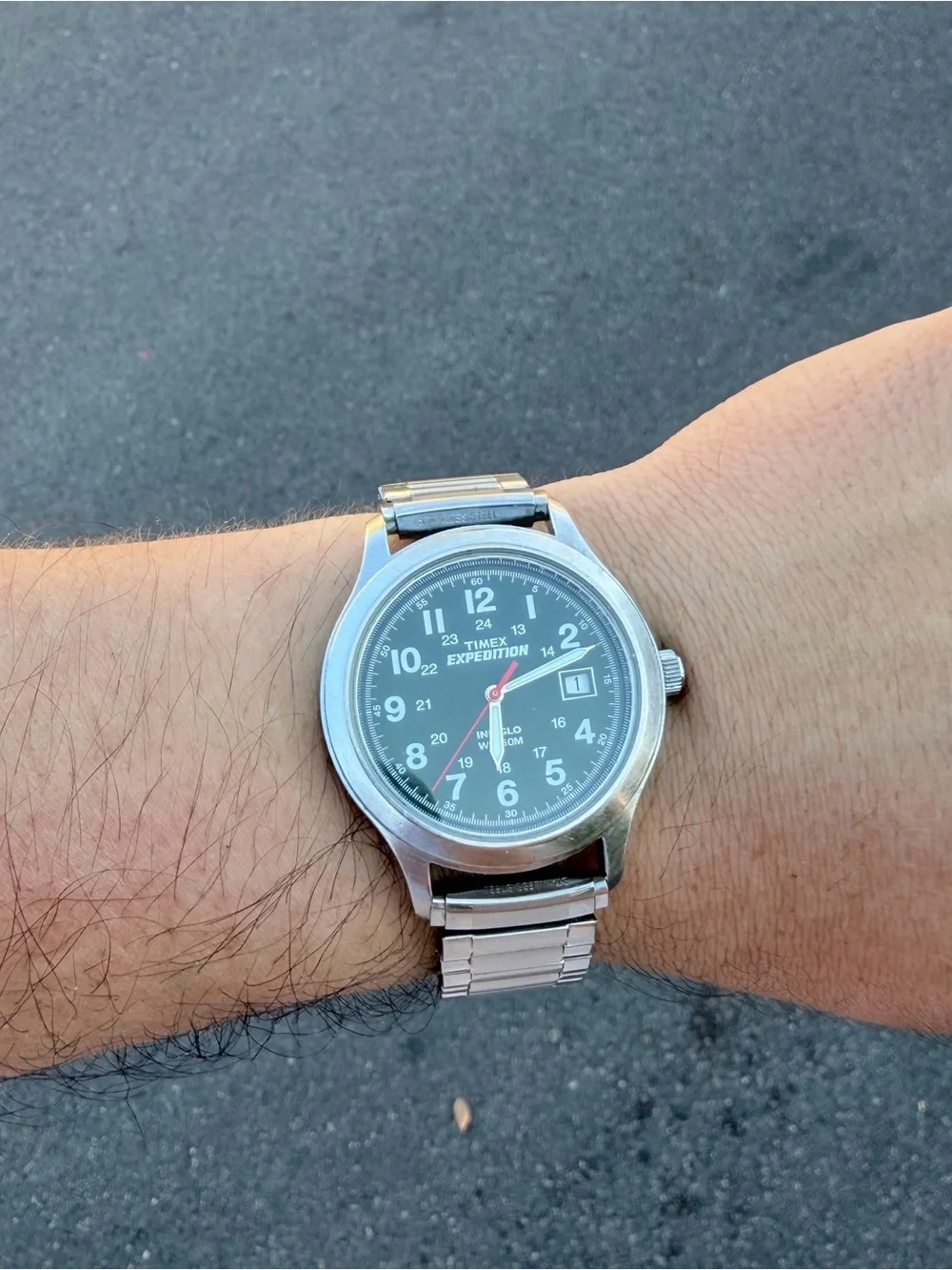 Vintage 2004 Timex Expedition Watch Silver Metal Expansion Band M6 Indiglo WR50